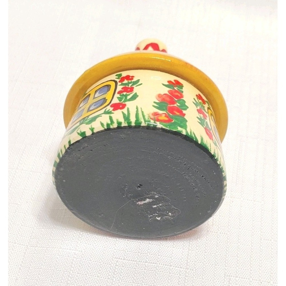 Vintage Ukrainian Mini Lidded Wooden Trinket Box Hand Painted Cottage Birds 3" - Picture 6 of 9